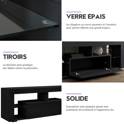 Meuble TV 160 cm Noir LED RGB télécommande SIRHONA
