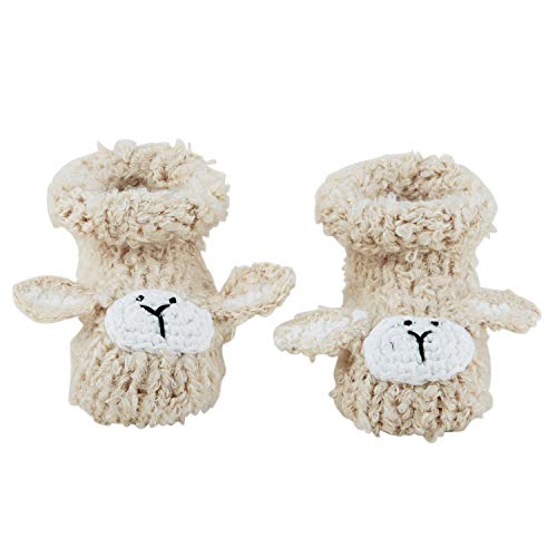 Stephan Baby Knit Animal Face Foot Finder Bootie Socks, Cream Lamb