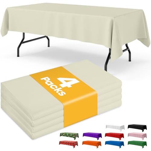 Image of Niuara Ivory Plastic Table Cloth - 4 Pack 54 inch x 108 inch Rectangle Disposable Tablecloths for 6FT Tables, Table Cover for Party, Holiday & Gathering Use