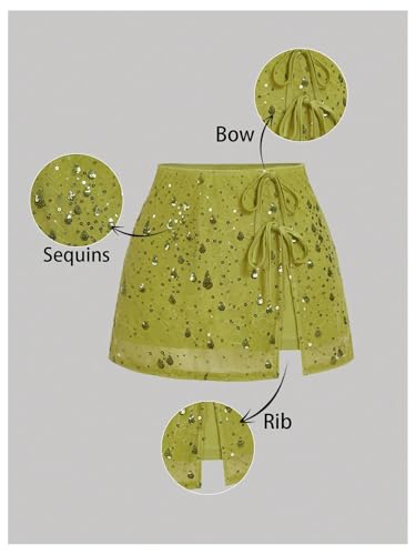 Verdusa Women's Plus Size Mesh Sequin Skirt Rave Club Bow Tie Slit Mini Skirts3