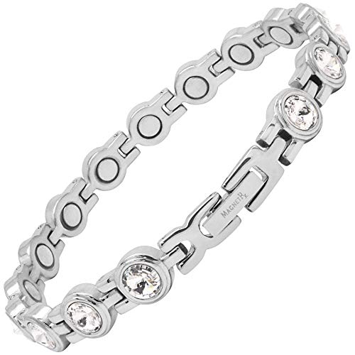 MagnetRXÂ® Womenâs Magnetic Therapy Bracelet - Arthritis & Carpal Tunnel Pain Relief Crystal Bracelets for Women - Adjustable Length with Sizing Tool (Silver)