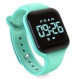 Kids Led Pedometer Watch , Digital Steps Tracker , Non-Bluetooth, Vibrating Alarm Clock, Stopwatch, Great Gift for Children Teens Girls Boys (Square- Green)