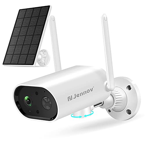 Wireless Security Camera Outdoor -Jennov Solar Powered 2.4G WiFi 180Â° Pan Surveillance Cameras for Home Security, Battery Powered 1080P Night Vision/2-way Audio/PIR Motion Detection/Cloud Storage