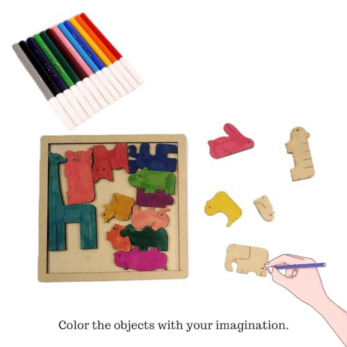 Image of Braintastic Wooden Assorted Jigsaw Puzzle, Pack of 8 Different Puzzles, Birthday Return Gifts, Party Pack, Return Favors for Kids-4+ yrs(12 Colors per Puzzle)