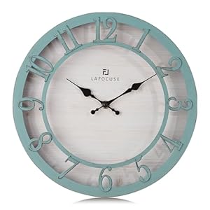 Lafocuse 12 Inch Silent 3D Numerals Farmhouse Teal Wall Clock Battery Operated, Shabby Chic Rustic Kitchen Wall Clocks Green Decorative for Living Room Bedroom Office Home Decor