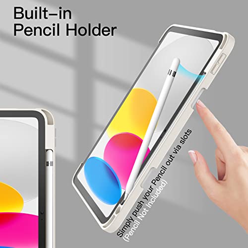 Image of JETech Cover Case for iPad (A16) 11th /10th Generation (2025 /2022) with Pencil Holder, Clear Transparent Back Shell Slim Stand Shockproof Tablet Cover, Auto Wake /Sleep (White)