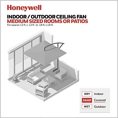 Honeywell Ceiling Fans Inland Breeze, 52 Inch Tropical Indoor Outdoor Ceiling Fan with Light, Pull Chain, Three Mount Options, Weather Resistant Blades - 50511-01 (White) - Image 6