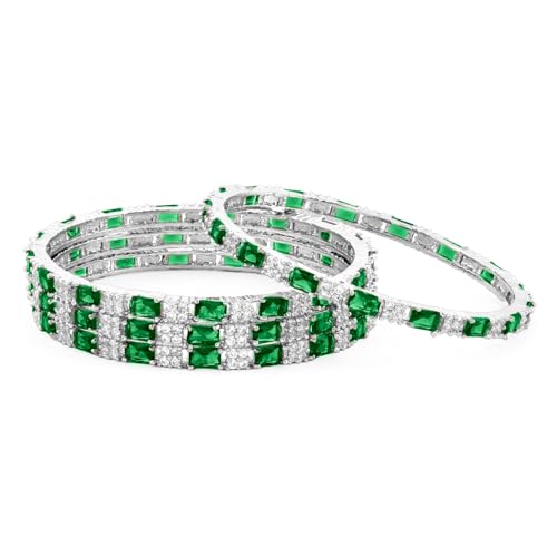 Image of Rubans Bangles Set of 4 American Diamond Zirconia Stylish Trendy Jewellery Gift for Women & Girls