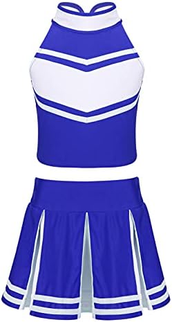 Sxiwei Kids Girls2 Piece Cheer Leader Uniform Halloween Party Cheerleading Costume Team Dance Outfits Blue&White 8 Years