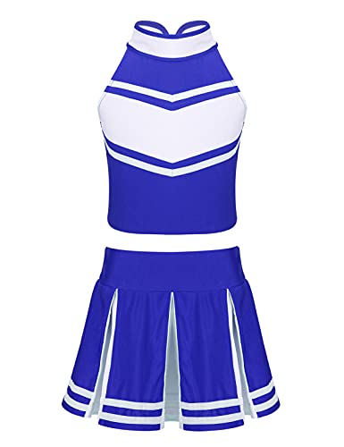Sxiwei Kids Girls2 Piece Cheer Leader Uniform Halloween Party Cheerleading Costume Team Dance Outfits Blue&White 8 Years #TOP3