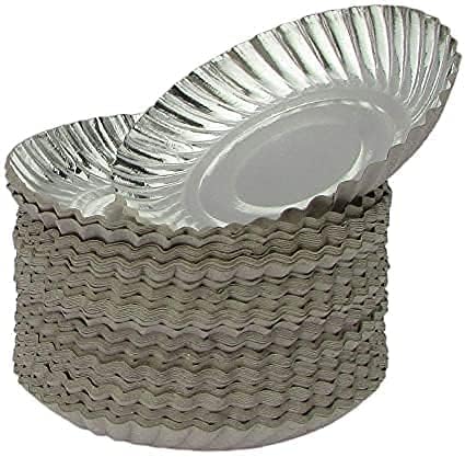 Eco-Friendly, Biodegradable Disposable Paper Plate | Aluminum Silver Foil Coated Plates | Ideal for Snacks Serving in Wedding/Party/Functions/Picnic (Microwave Safe, 5 inch) (100) Eco-Friendly, Biodegradable Disposable Paper Plate | Aluminum Silver Foil Coated Plates | Ideal for Snacks Serving in Wedding/Party/Functions/Picnic (Microwave Safe, 5 inch) (100)
