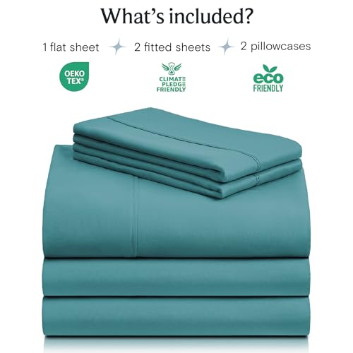 Image of LuxClub 5 PC Split King Sheet Set, Breathable Luxury Bed Sheets, Deep Pockets 18 inch Eco Friendly Wrinkle Free Cooling Sheets Machine Washable Hotel Bedding Silky Soft - Teal Split King