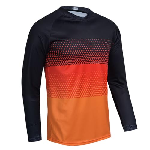 Mountain Bike Jersey for Men, Long Sleeve Dirt Bicycle Shirt for Motorcycle Motocross BMX Moto Mx ATV Riding Off Road Downhill Racing Powersports,Black Orange L
