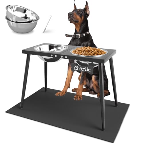 ADENGL Metal Elevated Dog Bowls, 17in Tall Raised Dog Bowl Stand, with Feet Non-Slip Feeder with 3000ml Stainless Steel Bowl and Sprill Proof Mat for Extra Large Breeds