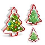 Christmas Tree Cookie Cutters 3PCS, Stainless Steel Christmas Cookie Cutter Tools with Red Environmental PVC, Christmas tree Shape Moulds Set for Baking