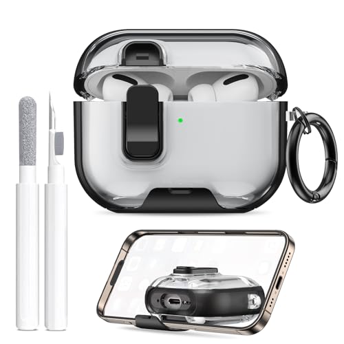 Image of for AirPods Pro 3 Case (2025) with Phone Stand & Cleaner Kit, Cute Soft Silicone Cover for AirPods Pro 3rd Genera case with Keychain for Women Men with Keychain for Airpod Pro case(2025)-Black