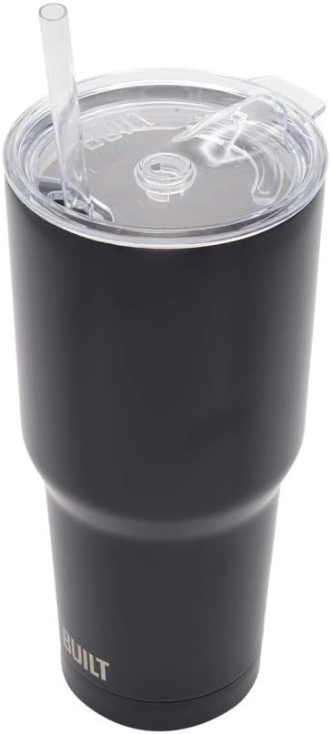 BUILT Double Walled Stainless Steel Tumbler Set with Replacement Lid, 2 Reusable Tritan Wire Straw Cleaning Brush in Gift Box, 1 Count (Pack of 1), Black, 30 fl.oz. - Image 4