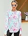 ZHENWEI Women's Long Sleeve Workout Shirts Quick Dry Exercise Shirts Athletic Hiking Tops Lightweight Sun Protection UPF 50+ Tops (White Blue Pink Print, XL)
