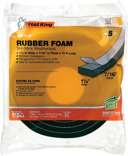 Image of Frost King R516H 1-1 /4-Inch by 7 /16-Inch by 10-Foot Thick Sponge Rubber Foam Tape, Black (Pack of 12)