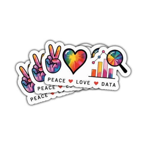 3Pcs Peace Love Data Sticker Funny Humor Tie-Dye Gift for Tech Enthusiasts Peace Love Data Stickers Office Scientists Techies Professionals Car Decal for Laptop Bottle Notebook Toolbox Hard Hat 3'