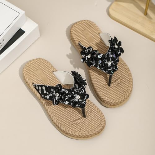 Girls Summer Flower Weave Flip Flops Water Shoes Outdoor Beach Slides Sandals2