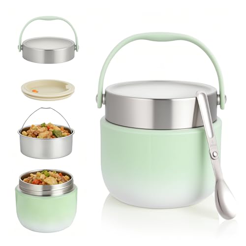 OTraki Recipiente Térmico para Alimentos 1200ml Termo Comida Caliente con Cuchara Plegable, Acero Inoxidable Fiambrera Termica Infantil y Adultos, Contenedor Térmico para Picnic, Escuela y Oficina