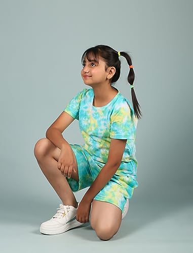 Image of Tweeny Mini Girls Cotton Night Suit | Sleepwear | Nightwear | Tie & Dye Summer Loungewear with Top and Shorts for Kids Girl (Pure Cotton)