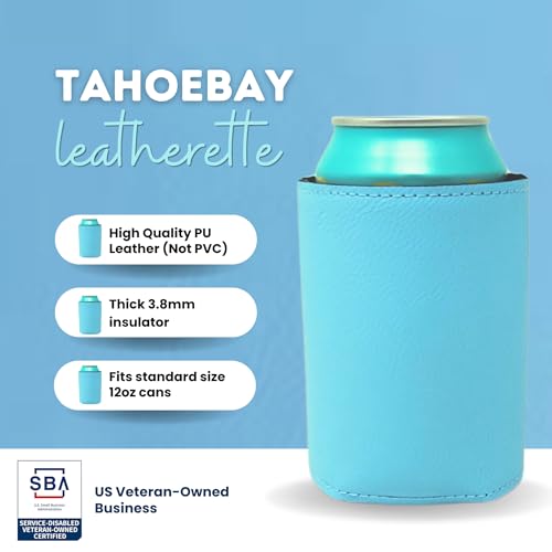 Image of TahoeBay Leatherette Can Cooler Sleeves in Bulk, 12-Pack, Light Blue | Blank Faux Leather, Plain Neoprene Beer Coolers for 12 oz Cans, Blanks for Heat Transfer Vinyl, Groomsmen Gifts, Party Favors