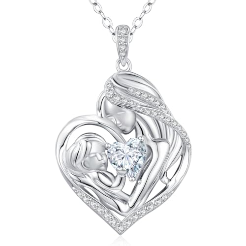 Heart Moon Necklace with Birthstone -18K Gold Plated over Sterling