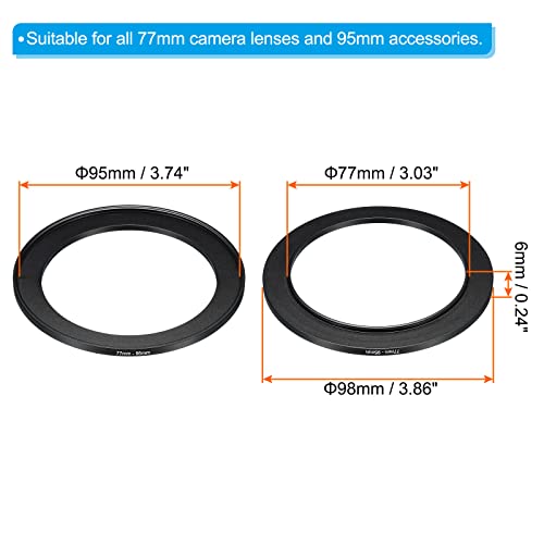PATIKIL 77mm-95mm Metal Step Up Ring, Camera Lens Filter Adapter Ring Aluminum Filter Adapter Ring for Camera Lenses Hood Black - Image 2