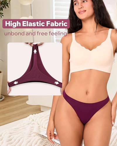 BAMBOO COOL Women's Thongs No Show Underwear Mid Waisted Seamless Pantie Tagless 6 Pack4