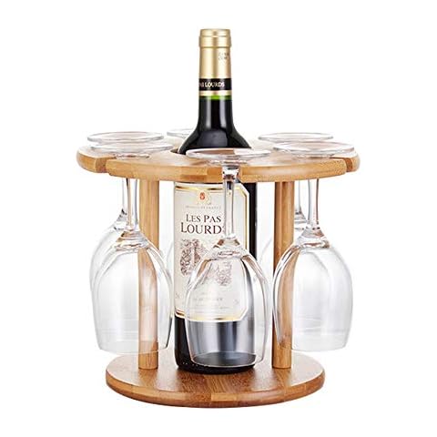 Asunflower Wine Glass Drying Rack and Bottle Holder, Natural Bamboo Wine Rack with 6 Glass Holder and 1 Bottle Holder, Perfect for Wine Lovers or Guests Party or Banquet Cover