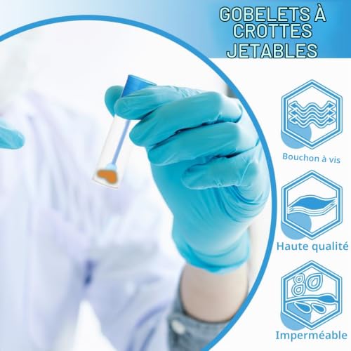CULEO Récipients de prélèvement d'échantillons,Lot de 10 gobelets à selles en plastique avec bouchon à vis et cuillère pour prélèvement d'échantillons, 20 ml – vue 3