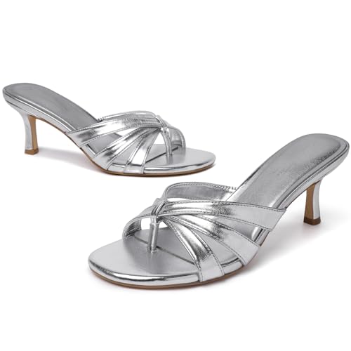 Image of Mostrin Kitten Heels for Women Pointed Toe Vintage Mules Heels Sexy Slip on Stiletto Backless Sandals for Party Wedding Daily