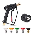 YUET High Pressure Washer Gun Handle with 5 Water Nozzle Tips,Water Wash Cleaner for Car Cleaning Kit(M22 14MM Fitting Hose Connector & 1/4" Karcher Kärcher Quick Connector) Power Wand 4350 PSI
