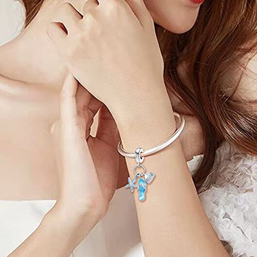 Image of Tropical Ocean Life Charm Sea Turtle Starfish Enamel Dangle Bead for European Bracelet