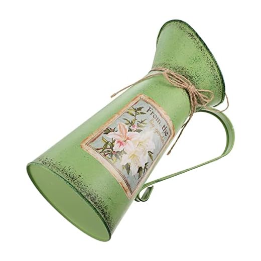 USHOBE 1 Jarrón De Jarra Francesa Jarra Vintage Jarra Galvanizada con Asa Cubo De Flores Rústico Florero Decorativo para Casa De Campo Cocina Baño Decoración Verde 28X18x11cm