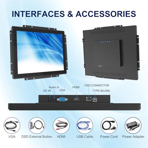 Image of 1280x1024 Industrial Touch Display, 19 Inch 10-Point Open Frame Touch Monitor, 1280x1024 Multi-Touch Screen Monitor, with HD-MI VGA Interface for Industrial Retail Commercial
