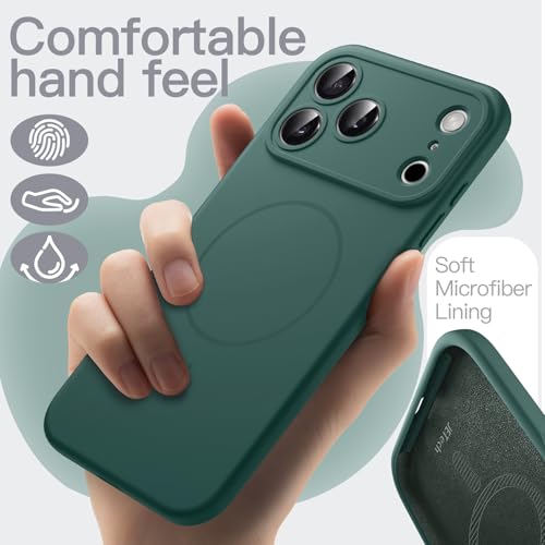 Image of JETech Magnetic Silicone Case for iPhone 17 Pro Max, Midnight Green | Compatible with MagSafe, Silky Soft Touch, Full Camera Lens Protection, Shock Absorbing Phone Cover