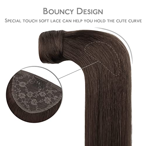Image of WENNALIFE Ponytail Hair Extension, 14 Inch 75g Light Dark Brown Ponytail Extension Human Hair Clip in Wrap Around Remy Human Hair Extension Hairpieces Real Human Hair