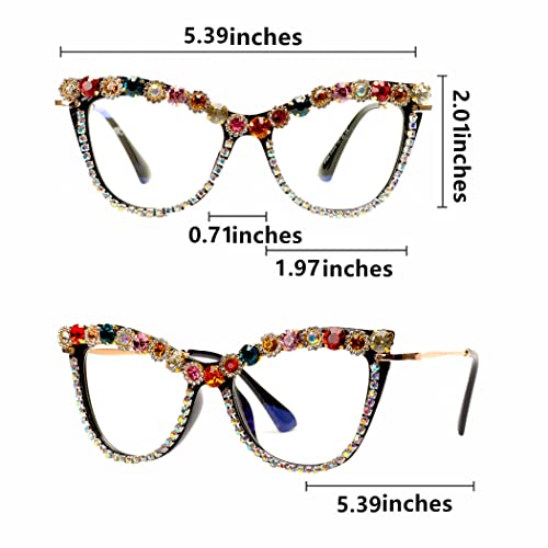 Image of Cat Eye Bling Colorful Rhinestone Reading Glasses For Women Blue Light Blocking Computer Eyewear (A diamond, 3.0)