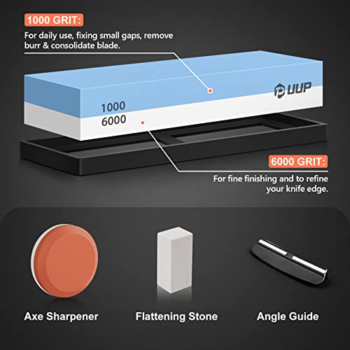 Uup Whetstone Knife Sharpening Stone, Professional Knife Sharpener Kit Premium Whetstone Sharpening Kit 2 Side Grit 1000/6000 Kitchen Whetstone Knife Sharpener With Flattening Stone, Axe Wet Stone #TOP1