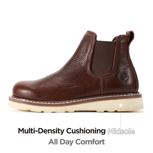 Image of SUREWAY Men's 6-Inch Slip-On Chelsea Work Boots, Soft Toe Leather Boots | GoodyearWelt, thick leather, EH-rated protection, oil- and slip-resistant outsole for industrial work.