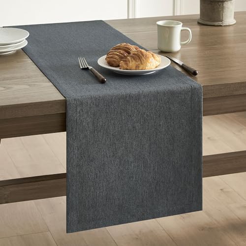 Image of ZeeMart Basic Linen Style Table Runner, 14 x 108 Inch Charcoal, Rustic Farmhouse Grey Table Runners 108 Inches Long, Everyday Polyester Table Runner - Machine Washable & Easy Care
