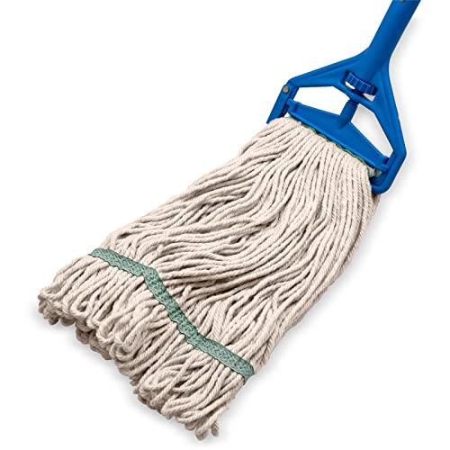 Image of SPARTA Flo-Pac Acrylic Mop Head, Loop-Ended, Narrow Band with 1 inch Green Band for Organized Cleaning, Medium, Natural, (Pack of 12)