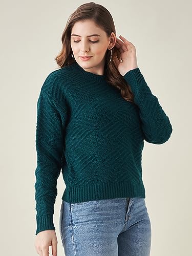 Image of Modeve Self Design Round Neck Casual Women Crop Top Sweater||Winterwear||