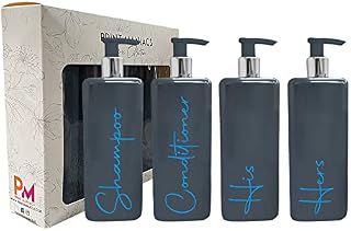 Print Maniacs Mrs Hinch Inspired Signature Grey 500ml Square Reusable Dispenser Bottle Silver Pump Personalised Bathroom Storage Toiletries Set F2 (White, Shampoo and Conditioner)
