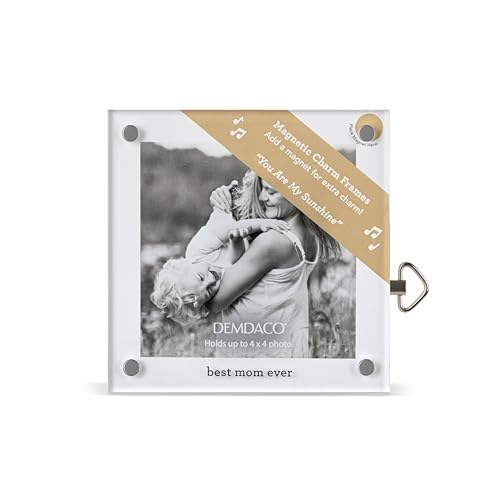 DEMDACO Meaningful Moments Collection Best Mom Ever 4 inch Square White Acrylic and Metal Picture Frame For Photos, Magnetic Charm Display, You Are My Sunshine