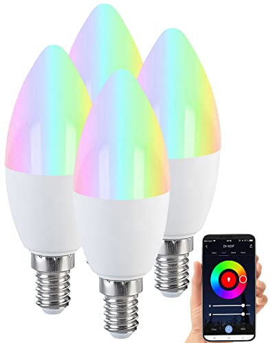 Luminea Home Control LED Lampen E14 kaltweiß: 4er-Set LED-Kerzen E14, RGB-CCT, 5 W, 470 lm, ZigBee-kompatibel (Lampen warmweiß dimmbar, RGB Birnen, RGBW)
