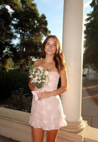 Strapless Short Homecoming Dresses for Teens 2025 Floral A Line Ruffle Mini Cocktail Party Gowns2